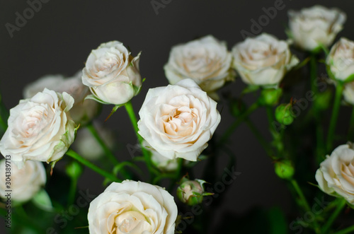 Nice bouquet on a dark background. Elegant composition of roses. Close-up view of a vibrant flowers. Picture for a desktop or smartphone background.