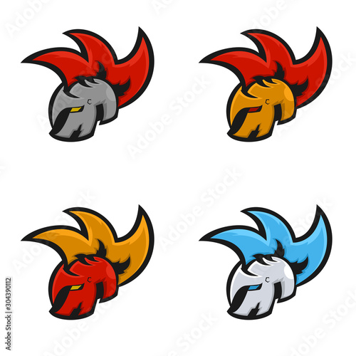 set of spartan helmet mascot character.vector logo design