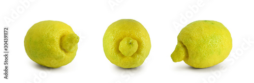 Foto Yellow fresh lemon unusual shape, set isolated on white background