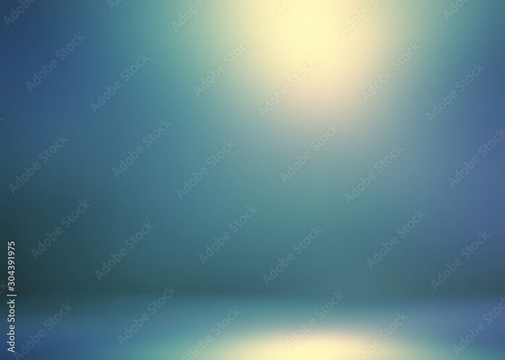 Wonder blue green iridescent studio 3d background. Magical abstract interior. Bright shine. Gloss wall and floor.