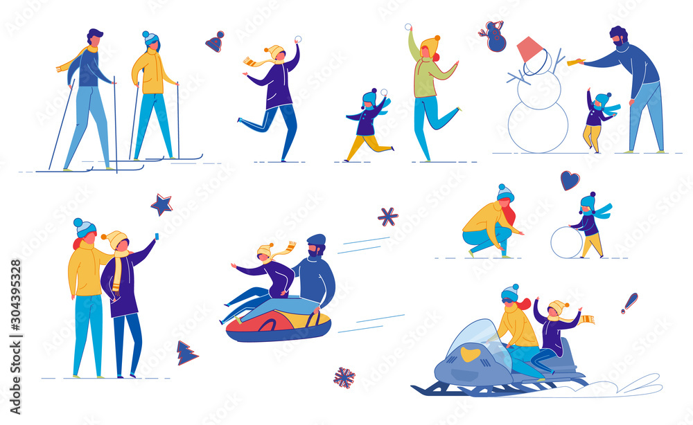 Family, Friends Outdoor Activity Winter Fun Set. Family, Friends Outdoor Activity Winter Fun Set.