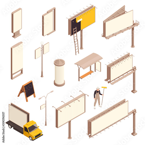 Isometric Advertising Panels Set
