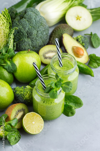 Green smoothie with vegetables for healthy, raw, vegan diet