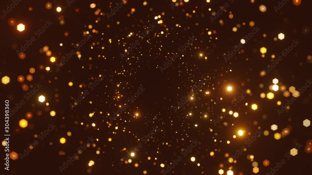 Abstract motion background shining gold particles. Shimmering Glittering Particles With Bokeh. Seamless 4K loop video	