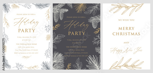 Holiday party invitation. Christmas Greeting Card. Hand drawn vector