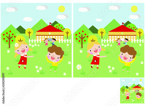 Children's puzzles, find 10 differences. Educational game for children. children play around at home