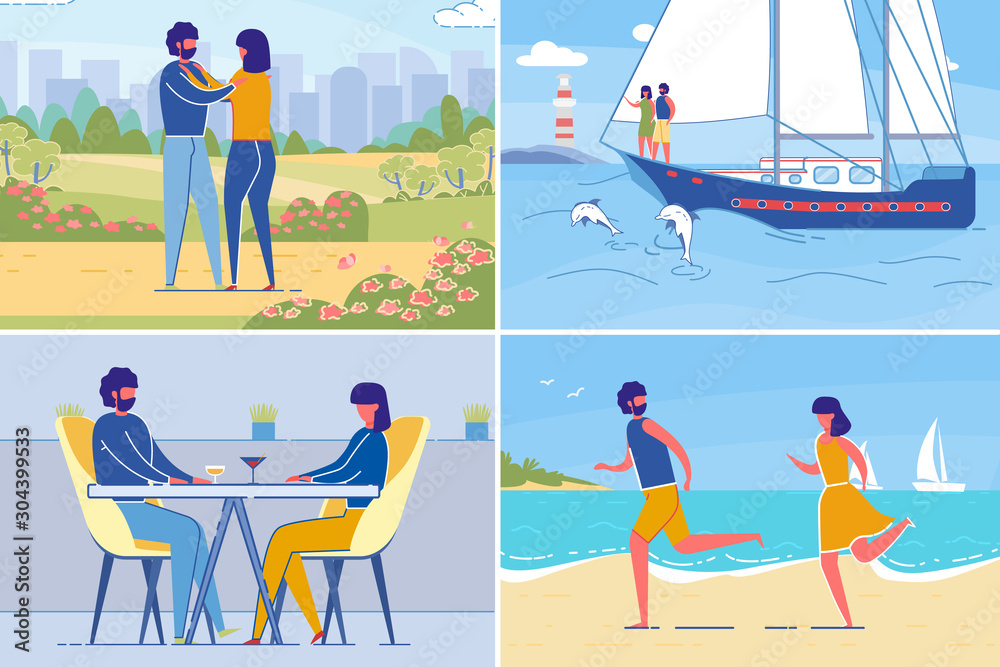 Fototapeta premium Romantic Couples Leisure and Dating Together, Set.