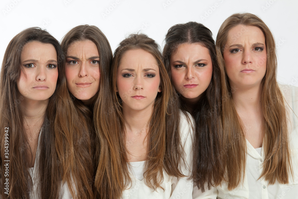 Girls making faces, angry expression, series