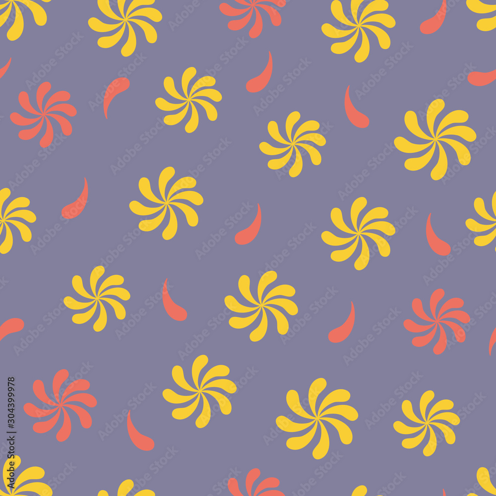 Yellow and orange motifs on a grey background. Seamless Pattern Print Background Yellow and orange motifs on a grey background. Seamless Pattern Print Background