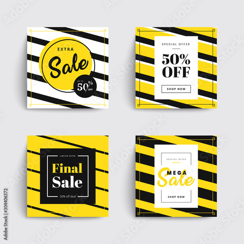 Set of sale social media box templates. Stripes covers design for your Facebook, Instagram or Twitter. Vector backgrounds. Applicable for banners, social media, flyers.