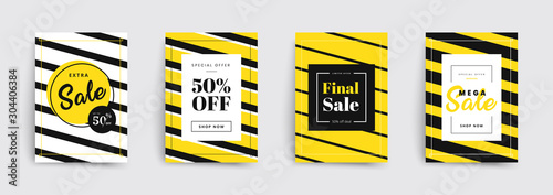 Set of sale brochures templates. Stripes covers design. Trendy colorful bubble shapes composition. Vector backgrounds. Applicable for covers, placards, posters, flyers and banner designs.