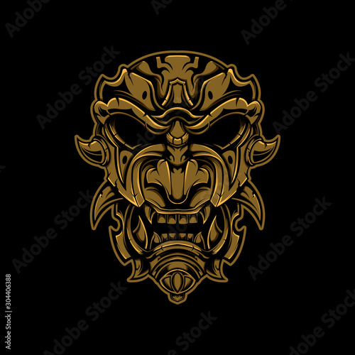 Devil Oni Mask Samurai Wood Colour Vector