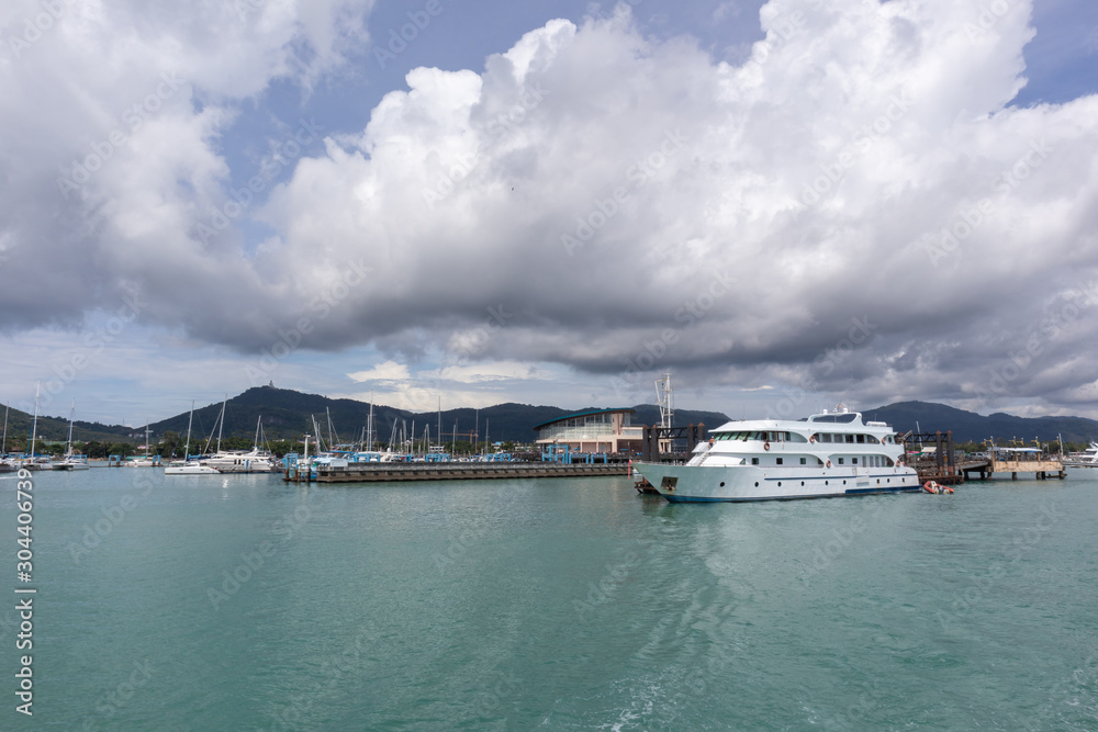 yacht cruise club pier on sunny day at Phuket, Thailand