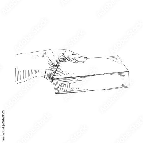 Hand with knife hand drawn sketch illustration