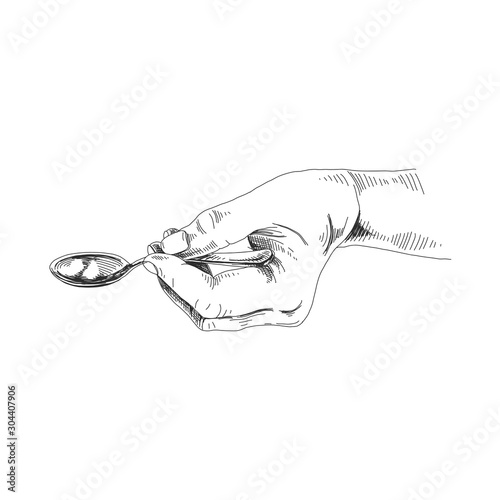 Hands with kitchen utensils hand drawn illustration