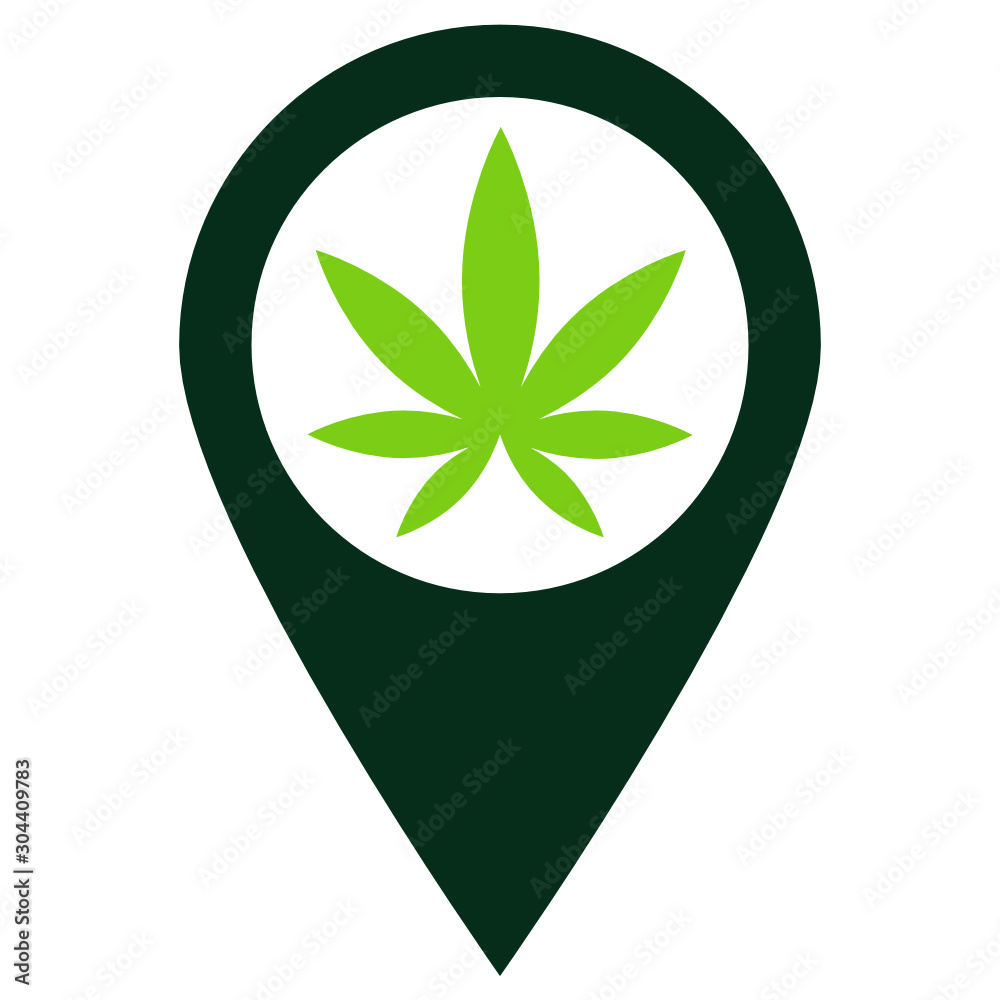 Legal Medical Marijuana Map Pin Location Vector Weed leaf Icon Design
