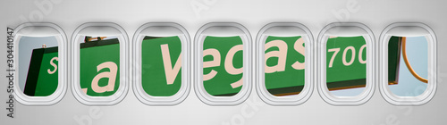 Beautiful scenic view of Las Vegas Boulevard street sign through the aircraft windows
