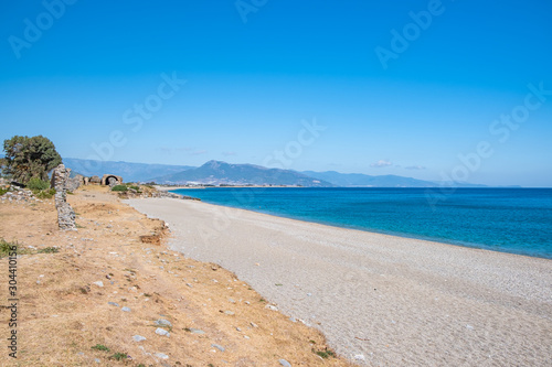 Beach and ruins of Anemurium ancient city in Anamur  Mersin  Turkey