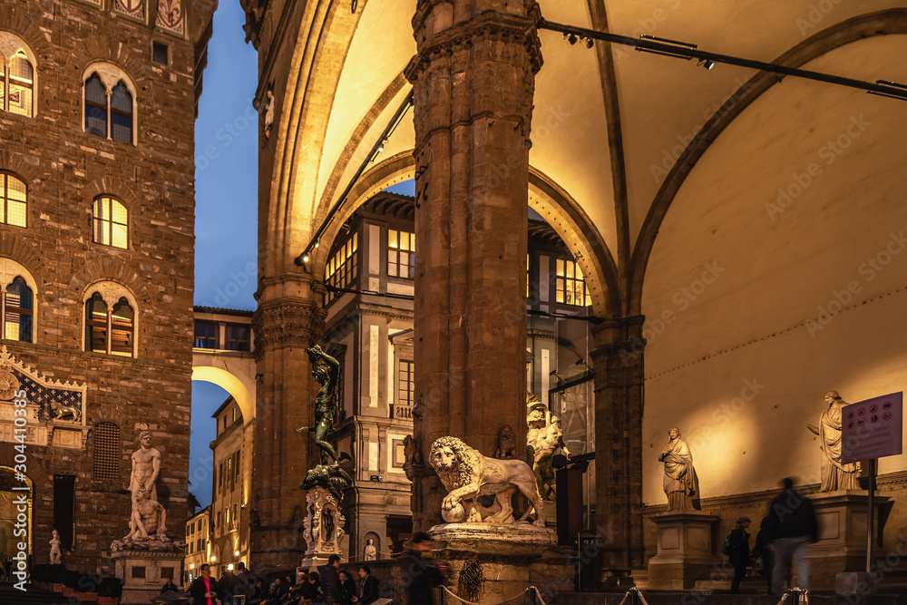 Loggia de Lanzi and Palazzo Vecchio in Florence