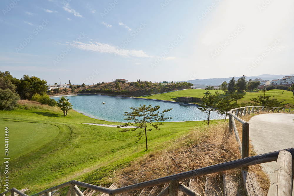 Fototapeta premium green trees and lake