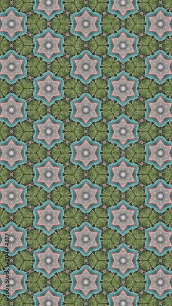 Seamless Pattern (Triangle shapes, White Star Light on Blue Textile, Wooden Pattern)
