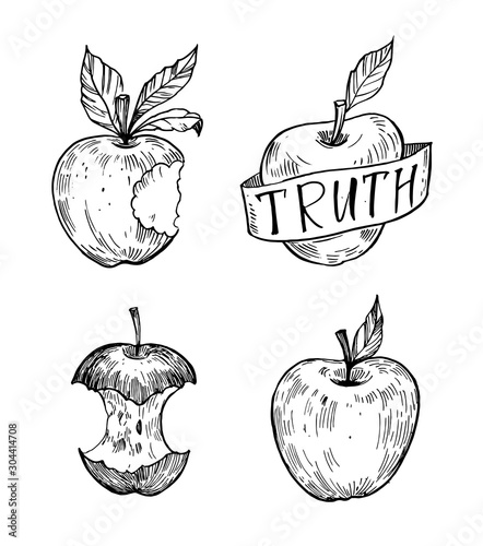 Set of sketch apples. Hand drawn illustration converted to vector. Isolated on white background