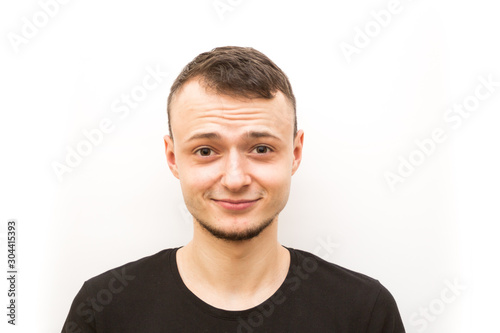 emotion grinning, young man in a black cap on a white background, man emoji