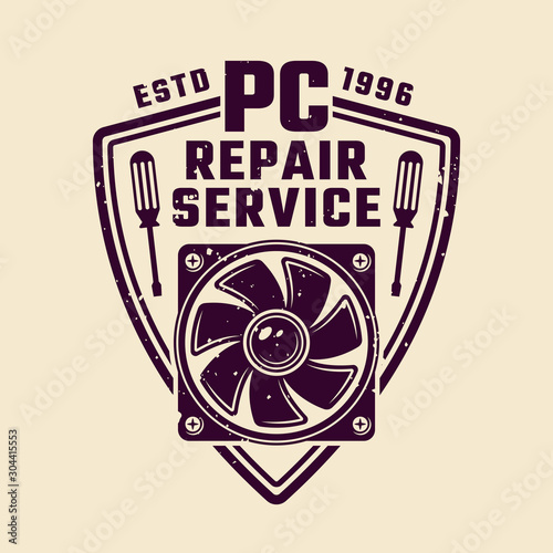 PC repair service vector shield emblem or badge