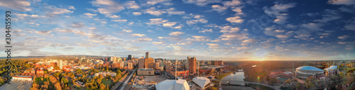 Beautiful aerial panoramic view of Adelaide at dusk, South Australia