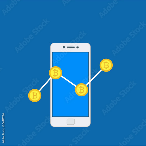 Concept Mobile bitcoin wallet and mobile payments easy to use and highly customizable. Modern vector illustration concept, isolated on colored background.