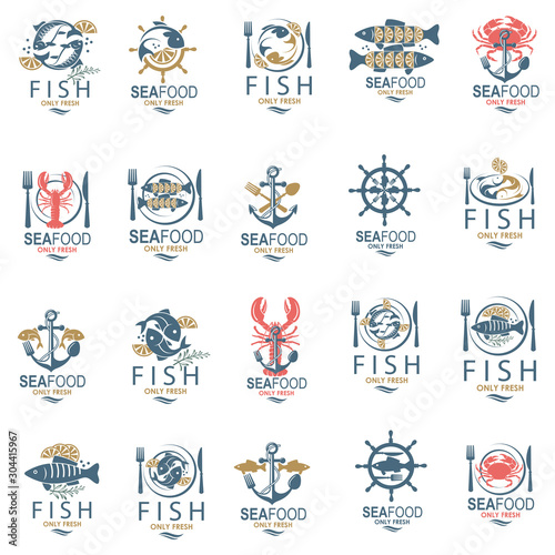 collection of seafood menu design with fish, crab and lobster