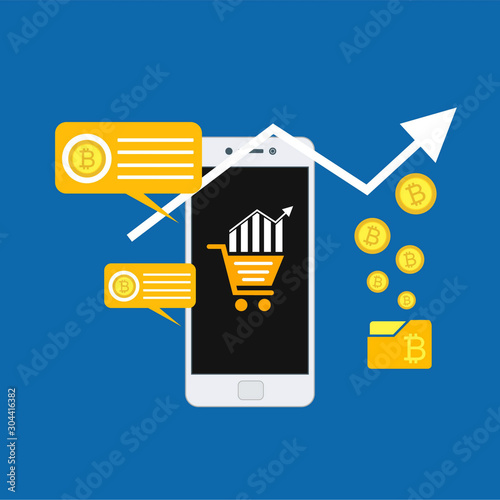 Mobile bitcoin wallet application, app template with flat design style for smartphones, PC or tablets.Can be used for workflow layout template, banner, marketing, infographics.