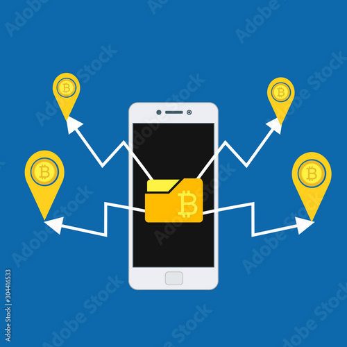 Mobile bitcoin wallet application, app template with flat design style for smartphones, PC or tablets.Can be used for workflow layout template, banner, marketing, infographics.