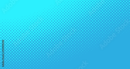 Blue halftone pop art background abstract vector comics style blank layout template with clouds beams and isolated dots pattern. For sale banner for your designe 1960s. with copy space eps10