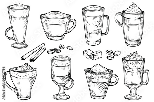 Photographie Sketch set of Coffee kind menu drinking cup