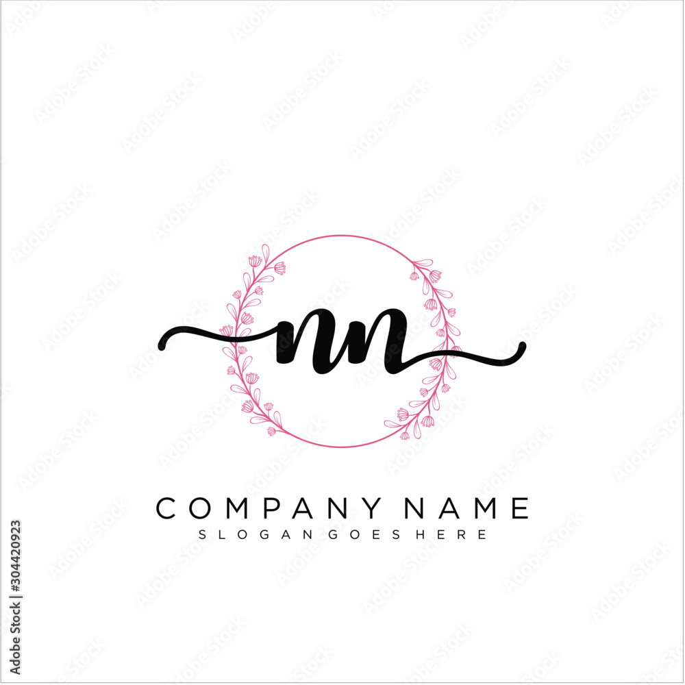 Wedding Initial MM Monogram and Elegant Logo Design, with Floral