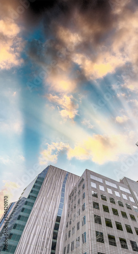 Moden buildings of Istanbul at sunset, skyward view