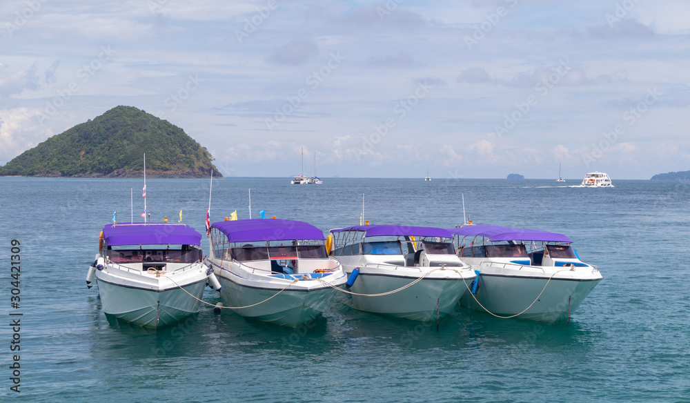 yacht pier and tourist on the island at Phuket, Thailand