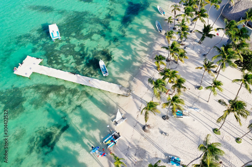 aerial of a beach resort in Punta Cana selling sports activities, caribbean island,  Dominican Republic photo