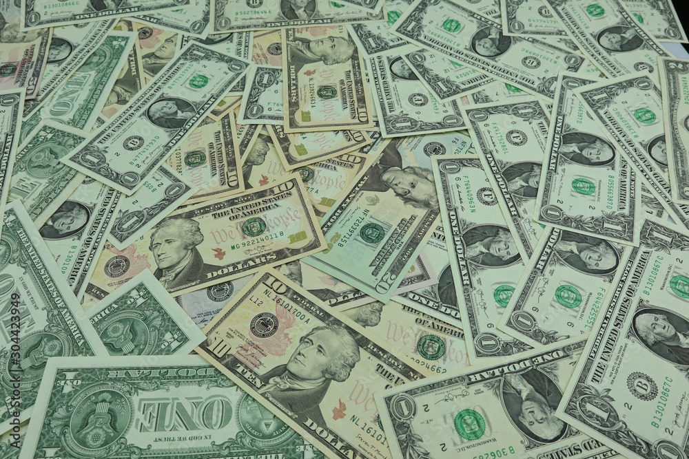 A pile of ten dollar banknote  as a money background