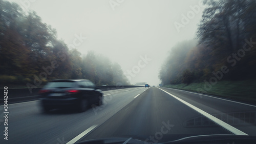 driving on foggy autobahn