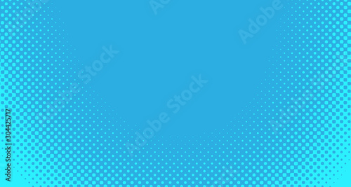 Blue halftone pop art background abstract vector comics style blank layout template with clouds beams and isolated dots pattern. For sale banner for your designe 1960s. with copy space eps10