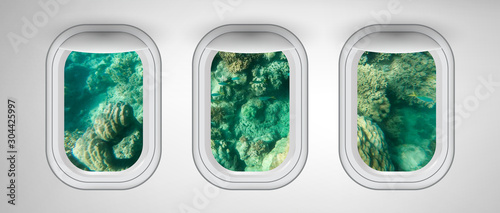 Beautiful scenic view of Underwater landscape through the aircraft windows