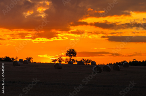 Straw bales in the sunset