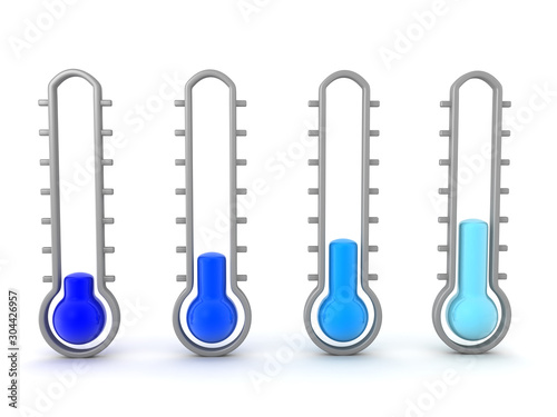 3D Rendering of thermometers showing cold temperatures