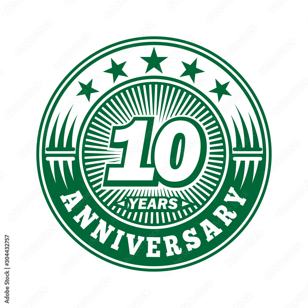 10 years logo. Ten years anniversary celebration logo design. Vector and illustration.