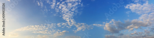 Panorama sky with cloud on a sunny day. Beautiful cirrus cloud. Panoramic image.