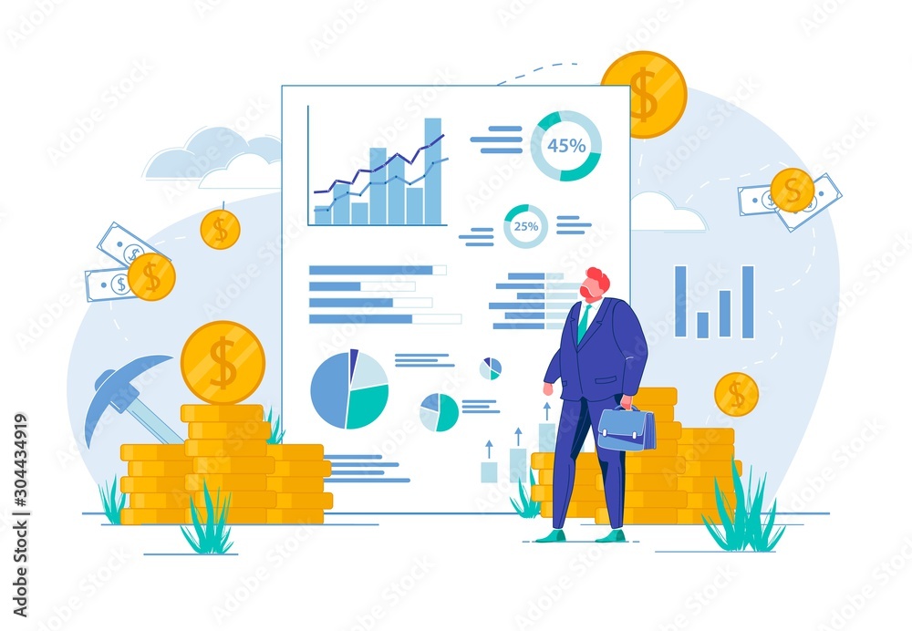 Businessman Looking at Report with Graphs, Charts. Businessman Looking at Report with Graphs, Charts.