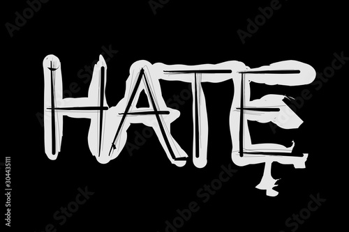 Hate and hatred - negative emotion and feeling of aversion, dislike, hostility and antipathy. Black and white vector illustration.