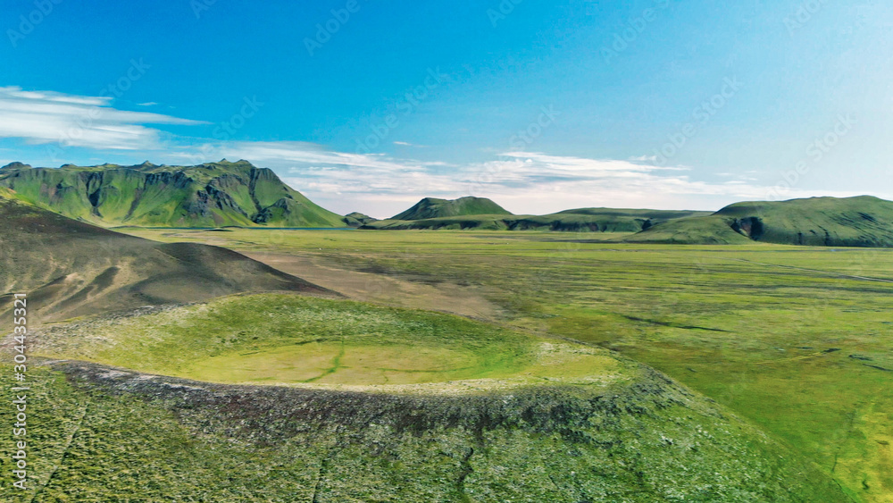 Amazing landscape of Landmannalaugar magnificent highlands in summer season, aerial view from drone, Iceland Amazing landscape of Landmannalaugar magnificent highlands in summer season, aerial view from drone, Iceland